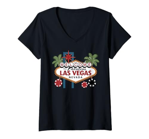 Damen Willkommen bei Fabulous Las Vegas Nevada Gambling Poker Chips T-Shirt mit V-Ausschnitt Damen Willkommen bei Fabulous Las Vegas Nevada Gambling Poker Chips T-Shirt mit V-Ausschnitt von Las Vegas NV Vacation Souvenir