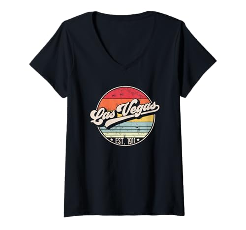 Damen Retro Las Vegas NV Home City 70er Jahre Stil Sonnenuntergang Geschenk T-Shirt mit V-Ausschnitt Damen Retro Las Vegas NV Home City 70er Jahre Stil Sonnenuntergang Geschenk T-Shirt mit V-Ausschnitt von Las Vegas Proud Shirt Emporium