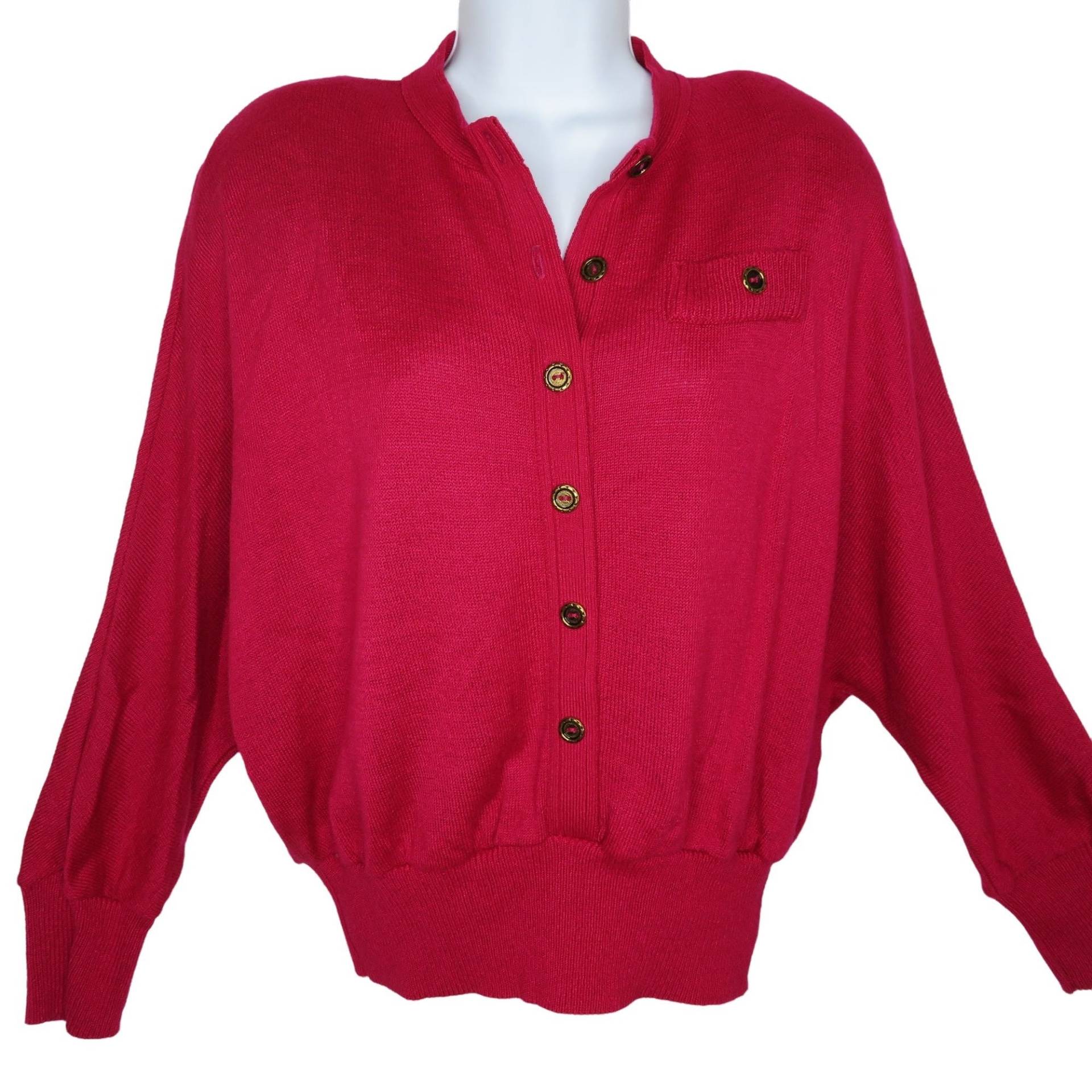 Vintage 70Er Jahre Acryl Dolman Ärmel Pullover in Himbeerrot, Schulterpolster, Large Vintage 70Er Jahre Acryl Dolman Ärmel Pullover in Himbeerrot, Schulterpolster, Large von LasVegasCloset