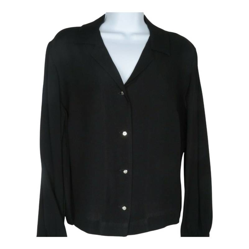 Vintage 70Er Koret Aus Kalifornien Black Button Up Bluse S Crystal Buttons Retro von LasVegasCloset