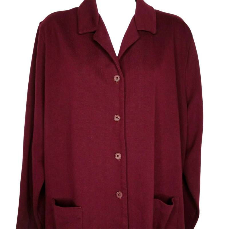 Vintage Lands End Button Up Cardigan Pullover Xl Burgund Shirt Bluse Taschen Stretch Strick Usa von LasVegasCloset