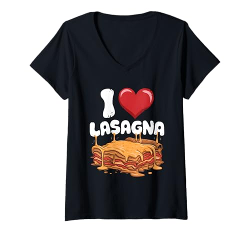 Damen I Love Lasagne T-Shirt mit V-Ausschnitt Damen I Love Lasagne T-Shirt mit V-Ausschnitt von Lasagna Italian Pasta Food