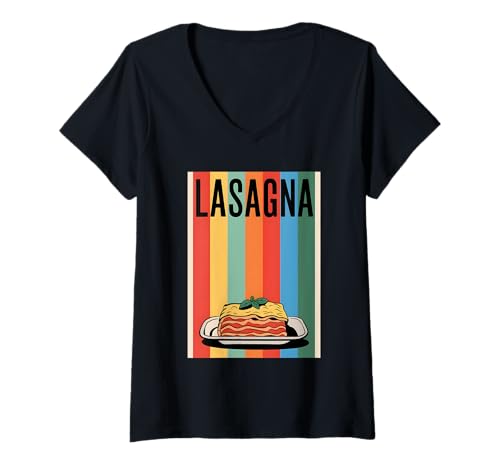 Damen Lasagne Retro T-Shirt mit V-Ausschnitt Damen Lasagne Retro T-Shirt mit V-Ausschnitt von Lasagna Italian Pasta Food