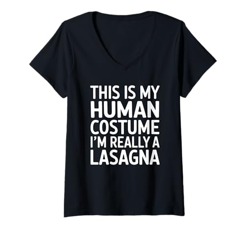 Damen This is My Human Costume I'm Really A Lasagne T-Shirt mit V-Ausschnitt Damen This is My Human Costume I'm Really A Lasagne T-Shirt mit V-Ausschnitt von Lasagna Italian Pasta Food