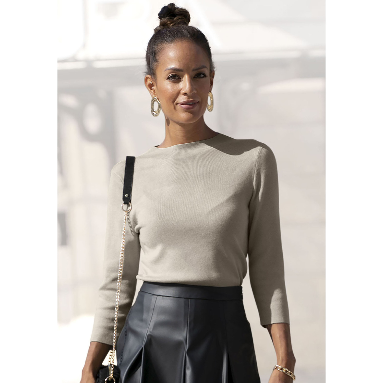 LASCANA 3/4 Arm-Pullover Damen beige-meliert Gr.44/46 von Lascana