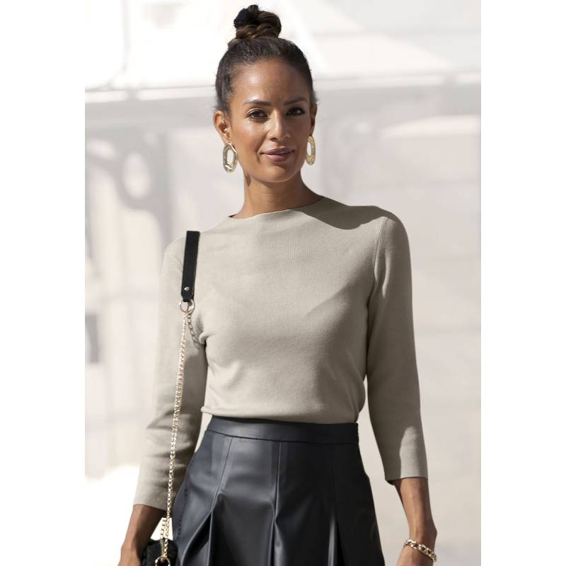 LASCANA 3/4 Arm-Pullover Damen beige-meliert Gr.44/46 von Lascana
