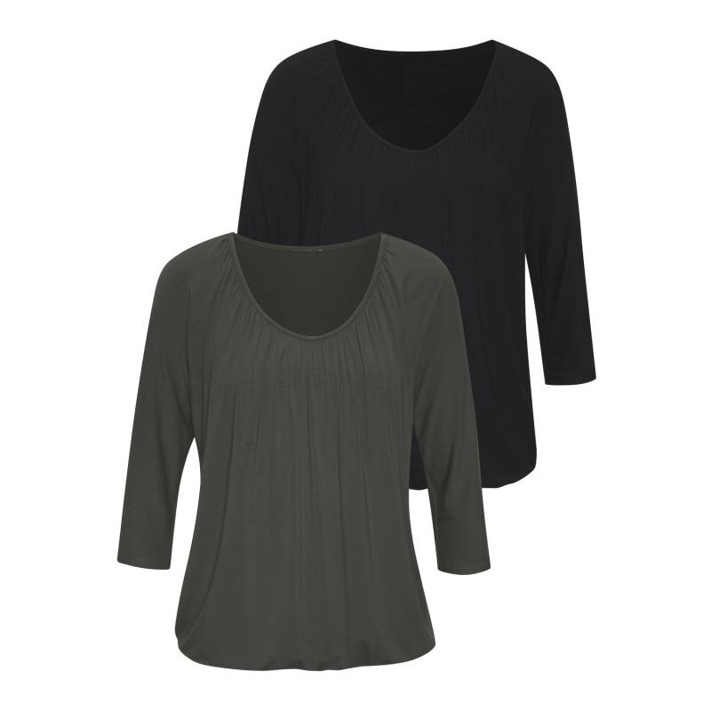 LASCANA 3/4-Arm-Shirt Damen graugrün, schwarz Gr.36/38 von Lascana