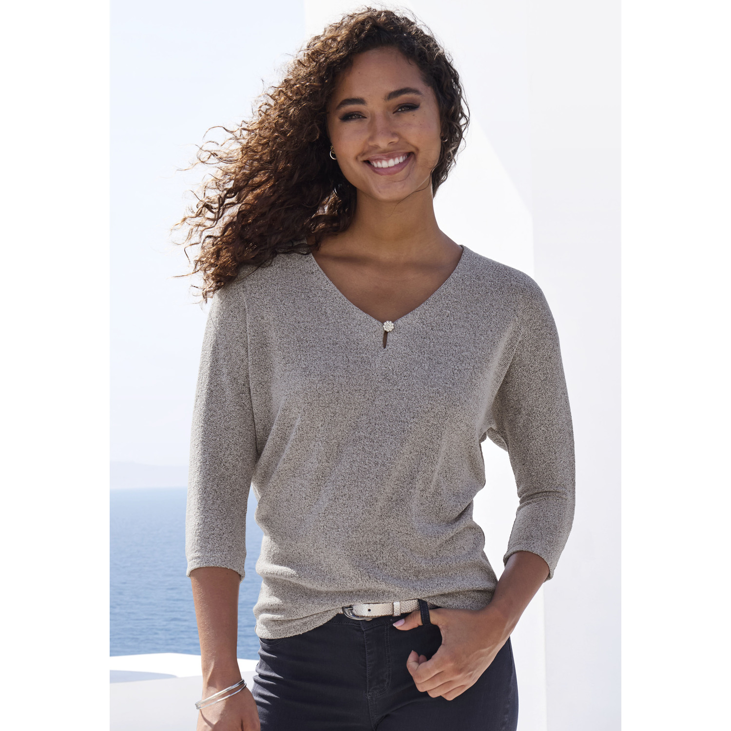 LASCANA 3/4-Arm-Shirt Damen silbergrau Gr.44/46 von Lascana
