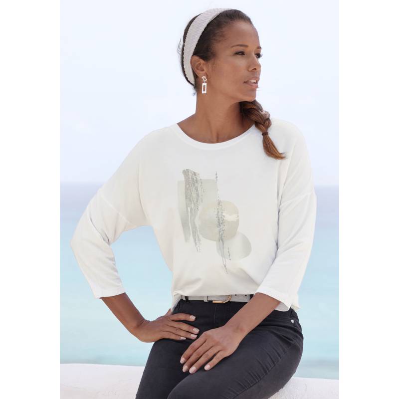 LASCANA 3/4-Arm-Shirt Damen weiß, beige, silber Gr.36/38 von Lascana