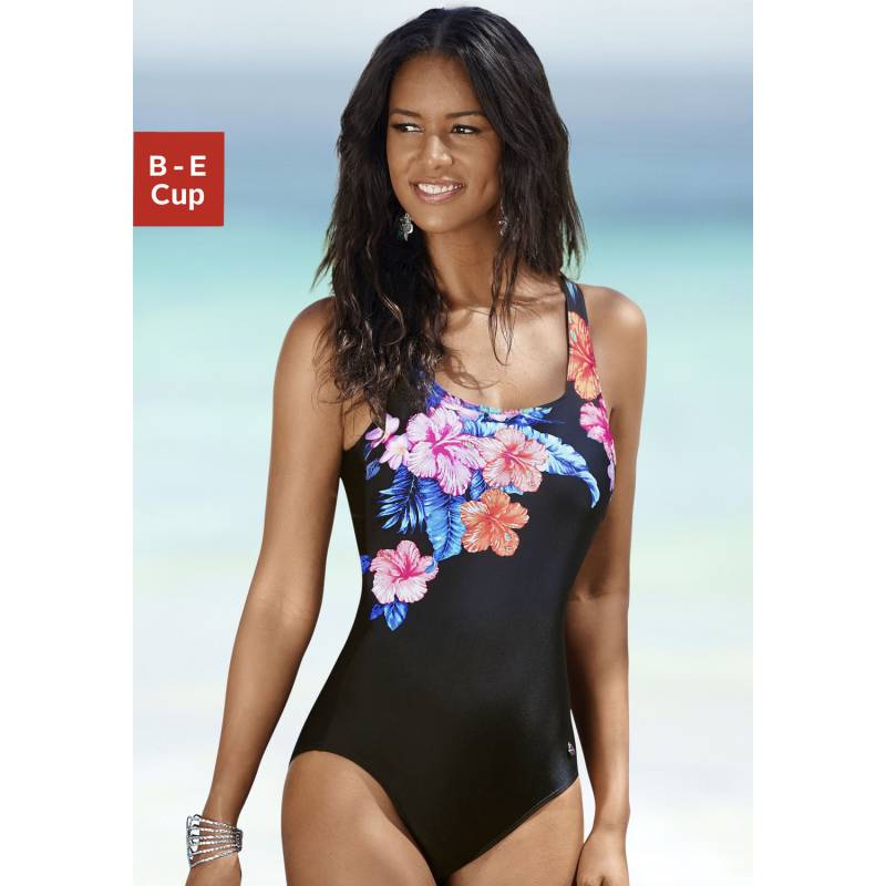 LASCANA Badeanzug Damen schwarz-bedruckt-bunt Gr.48 Cup F von Lascana