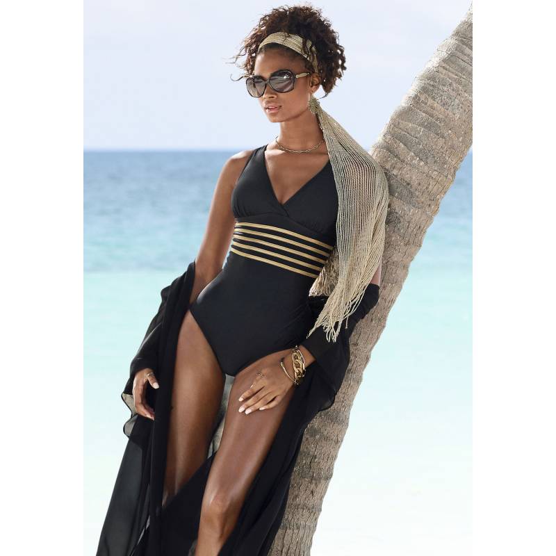 LASCANA Badeanzug Damen schwarz-goldfarben Gr.44 Cup B von Lascana
