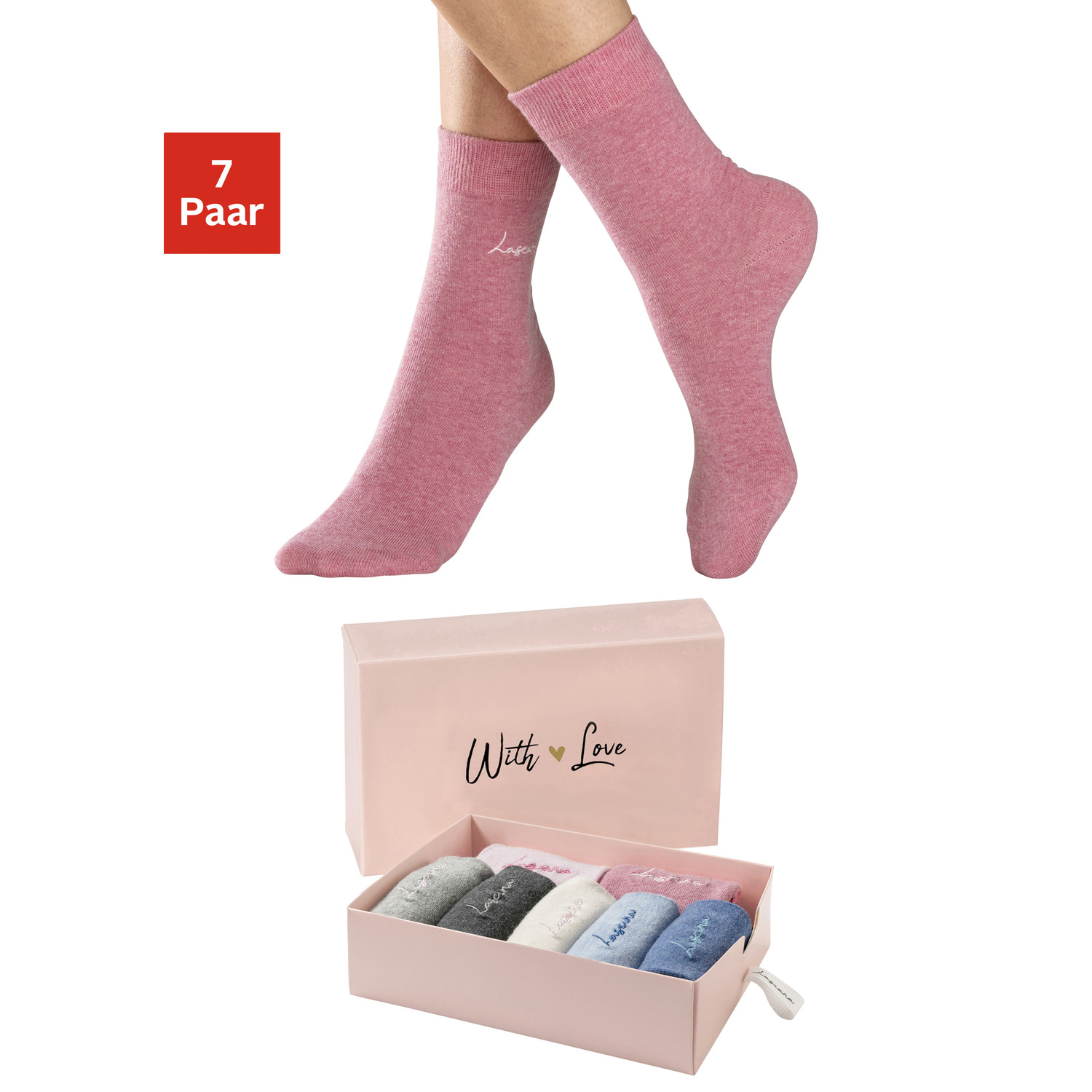 LASCANA Basicsocken Damen 1x jeans-meliert, 1x hellblau-meliert, 1x anthrazit-meliert, 1x grau-meliert, 1x altrosa-meliert, 1x rosa-meliert, 1x ecru Gr.39-42 von Lascana