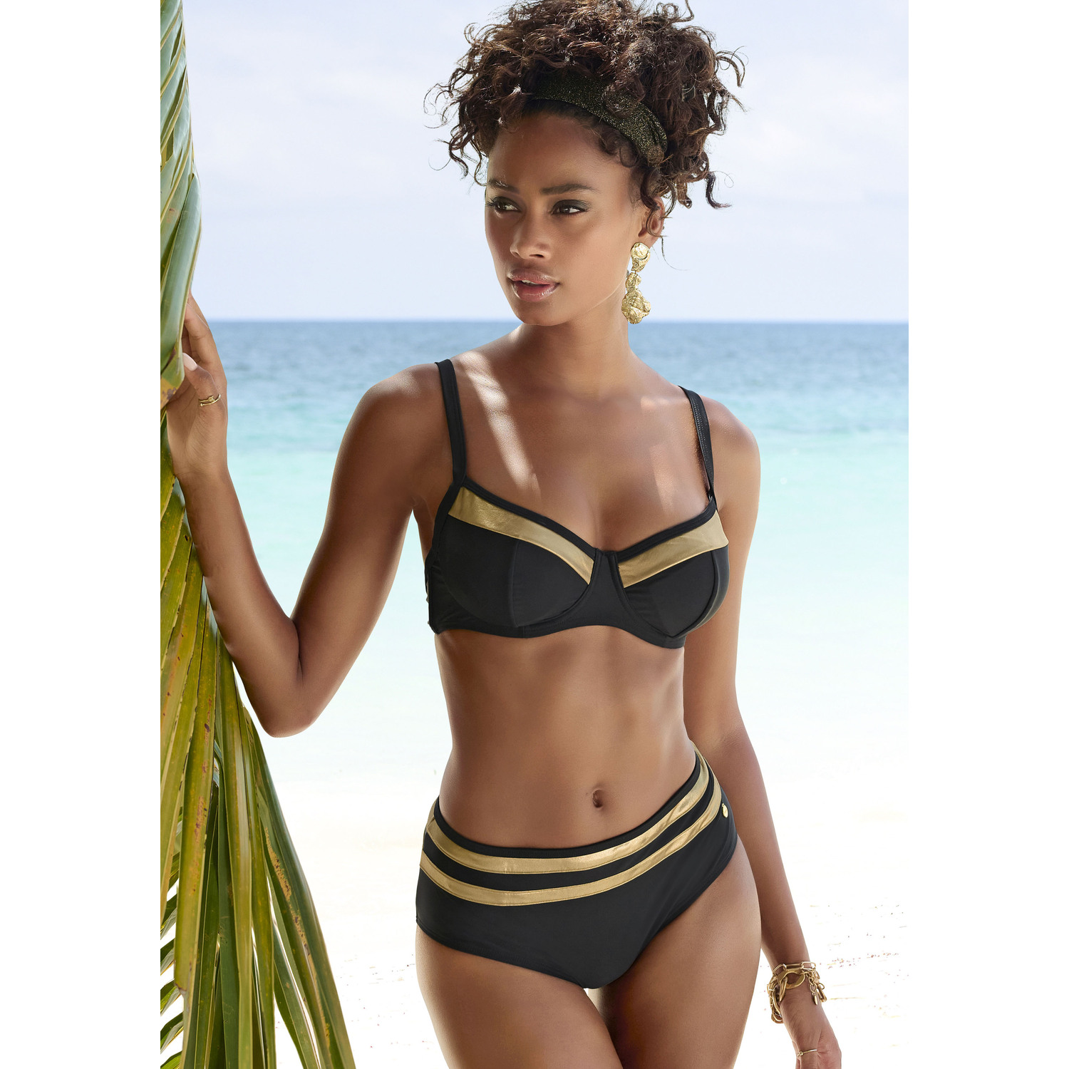 LASCANA Bikini-Hose Damen schwarz-goldfarben Gr.36 von Lascana