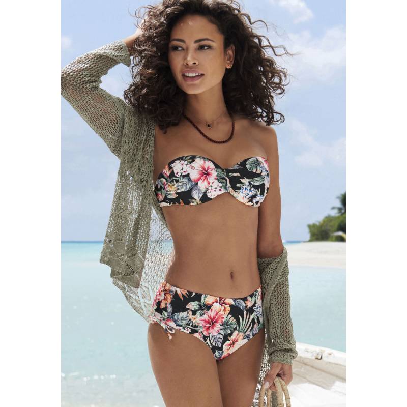 LASCANA Bügel-Bandeau-Bikini-Top Damen schwarz bedruckt Gr.42 Cup E von Lascana