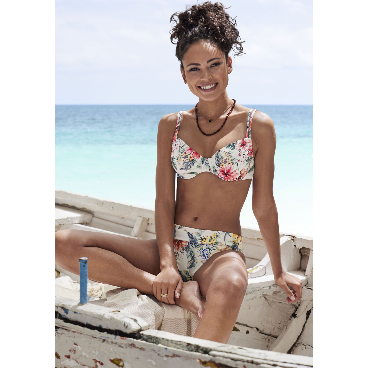 LASCANA Bügel-Bikini-Top Damen creme bedruckt Gr.40 Cup E von Lascana