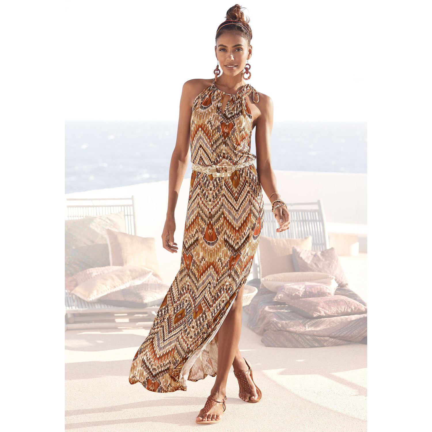 LASCANA Maxikleid Damen braun-bedruckt Gr.38 von Lascana