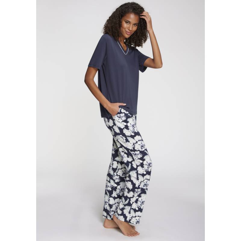 LASCANA Damen Pyjama blau-geblümt Gr.48/50 von Lascana