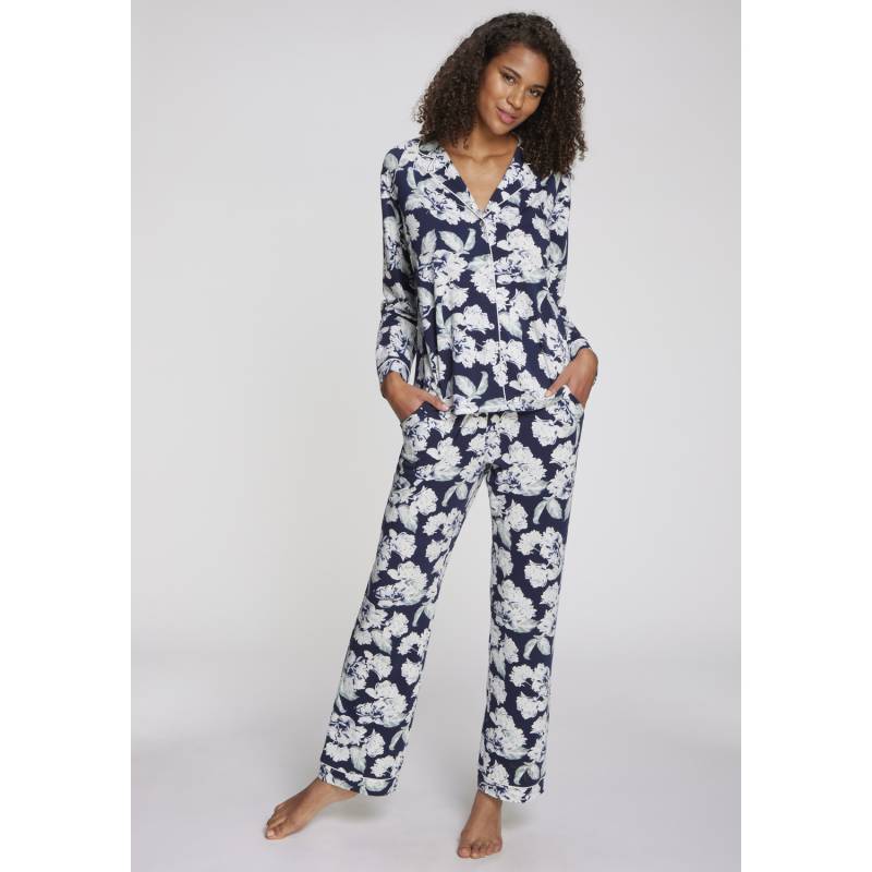 LASCANA Damen Pyjama blau-gemustert Gr.40/42 von Lascana
