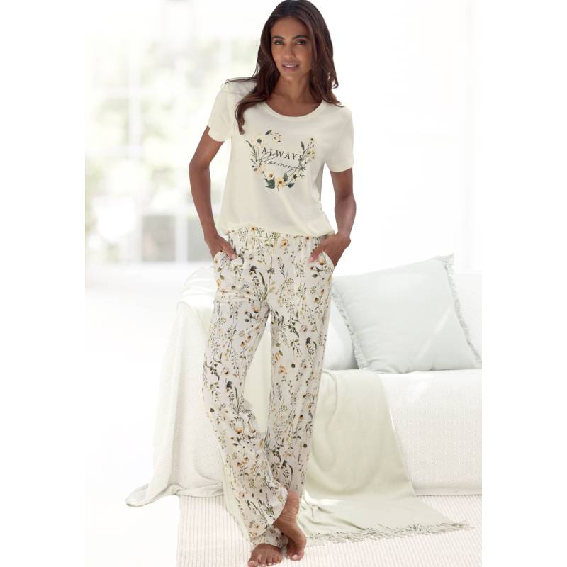 LASCANA Damen Pyjama ecru-gemustert Gr.44/46 von Lascana