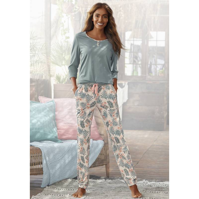 LASCANA Damen Pyjama jadegrün-bedruckt Gr.44/46 von Lascana