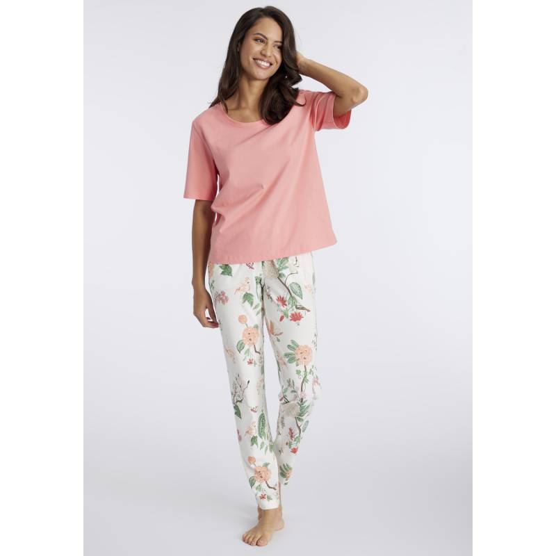 LASCANA Damen Pyjama peach, ecru gemustert Gr.32/34 von Lascana