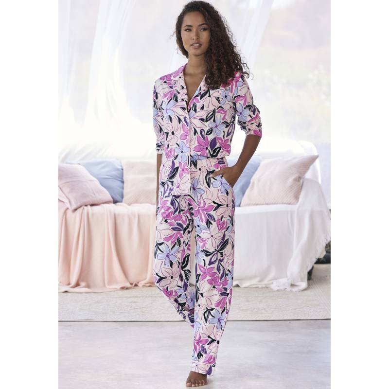 LASCANA Damen Pyjama rosa-blau-geblümt Gr.36/38 von Lascana