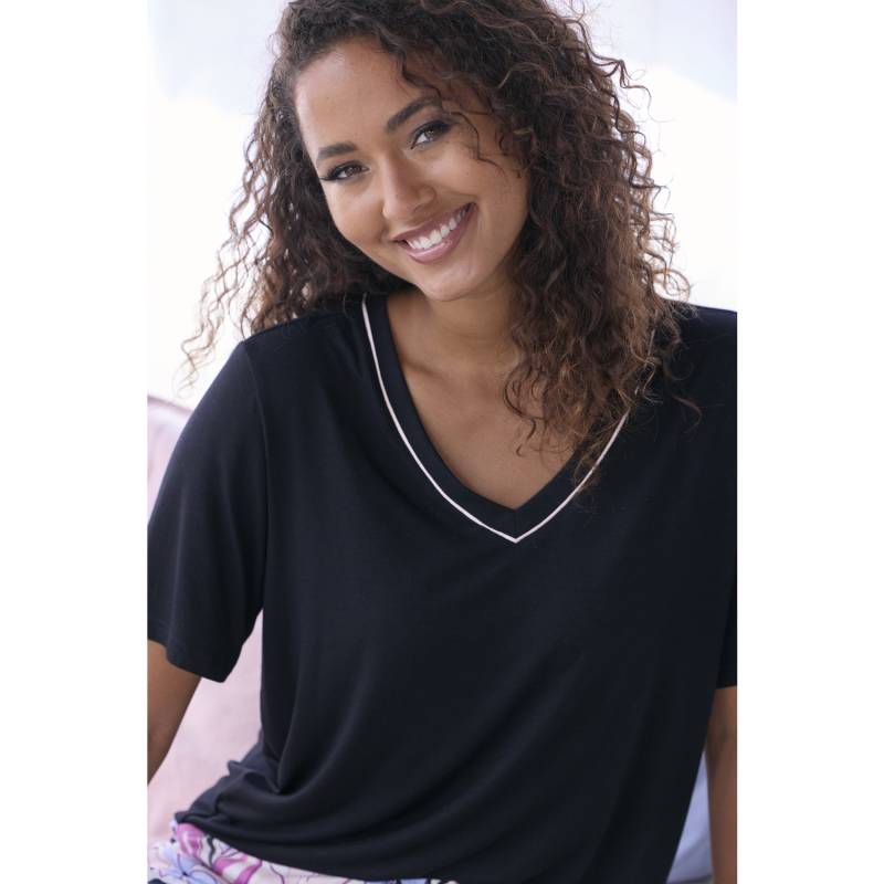 LASCANA Damen Pyjama rosa-schwarz-geblümt Gr.40/42 von Lascana