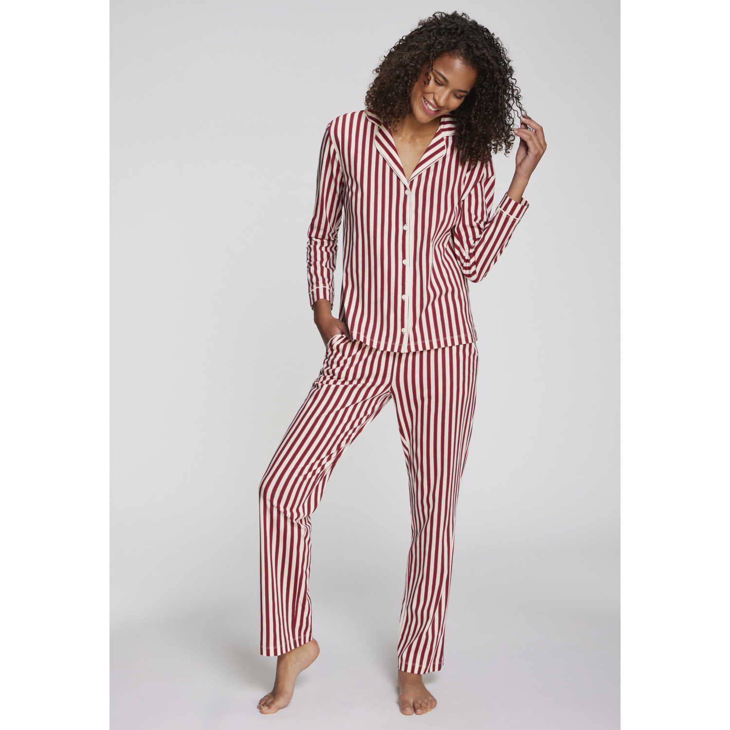 LASCANA Damen Pyjama rot-weiß-gestreift Gr.48/50 von Lascana