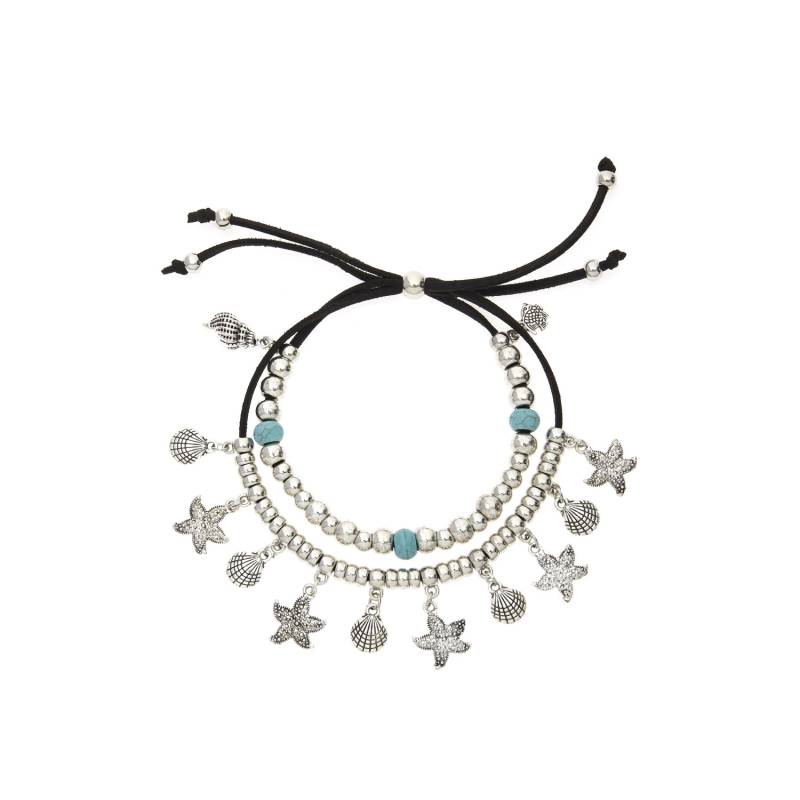 LASCANA Fußkette mit Anhänger Damen schwarz-silberfarben-türkis Gr. von Lascana