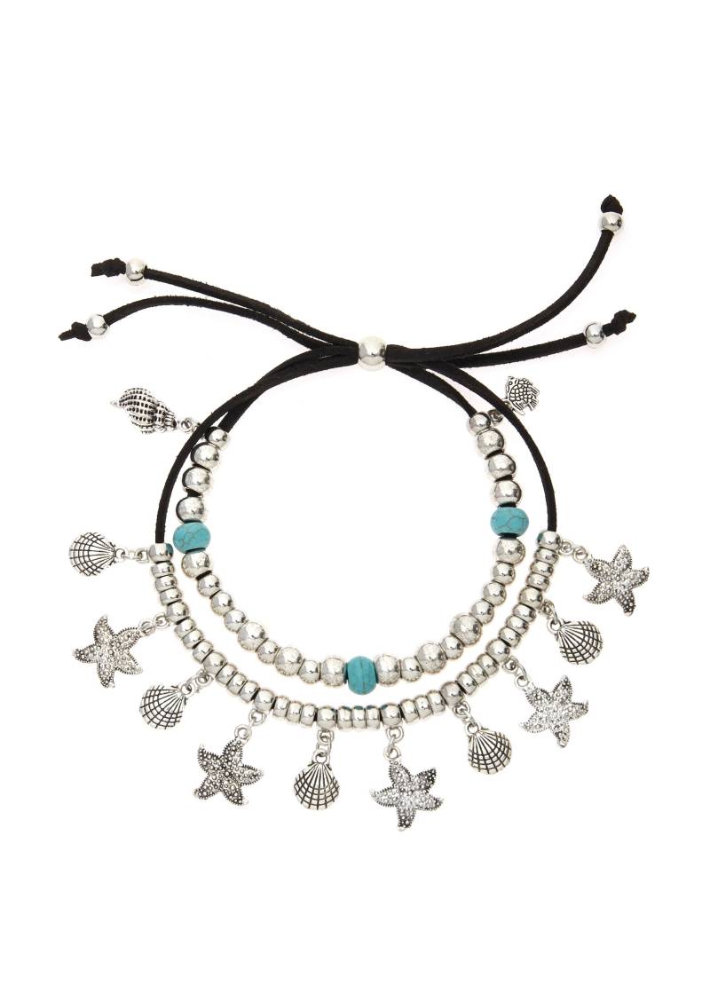 LASCANA Fußkette mit Anhänger "in Layer Look" 2 reihiges Fußkettchen mit muschelförmige Anhänger von Lascana