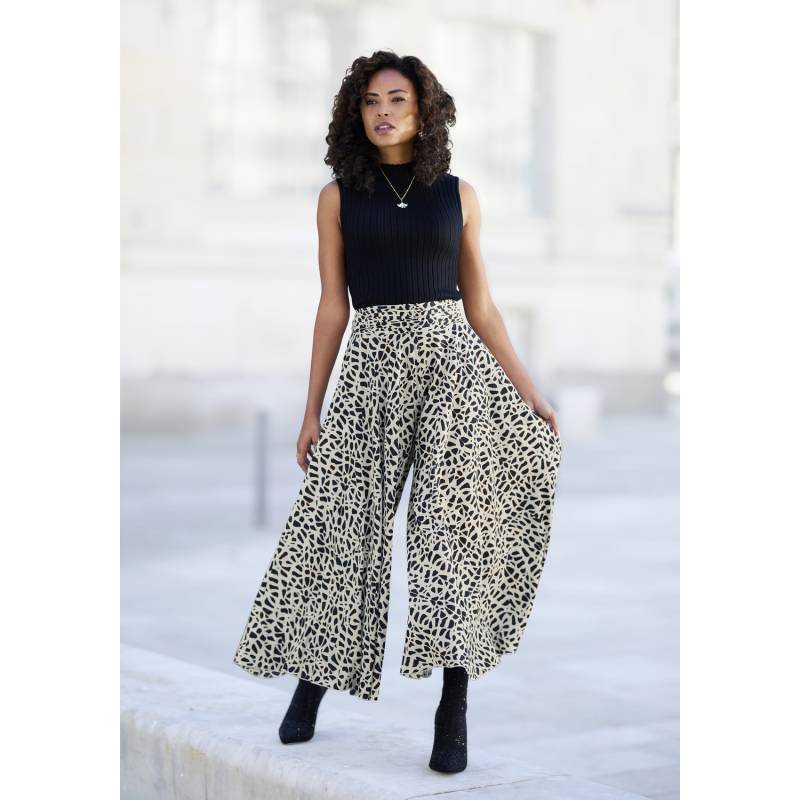 LASCANA Hosenrock Damen creme-schwarz bedruckt Gr.40 von Lascana