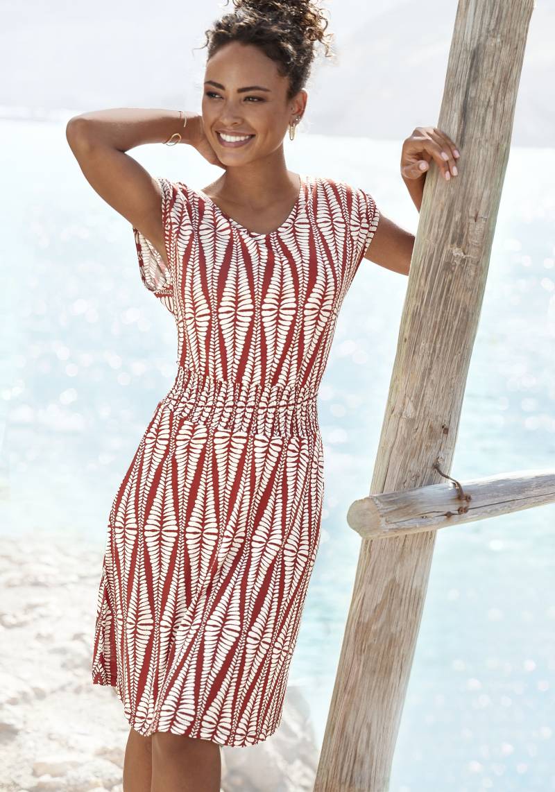 LASCANA Jerseykleid mit breitem Smokbund, kurzes Sommerkleid mit Alloverprint von Lascana