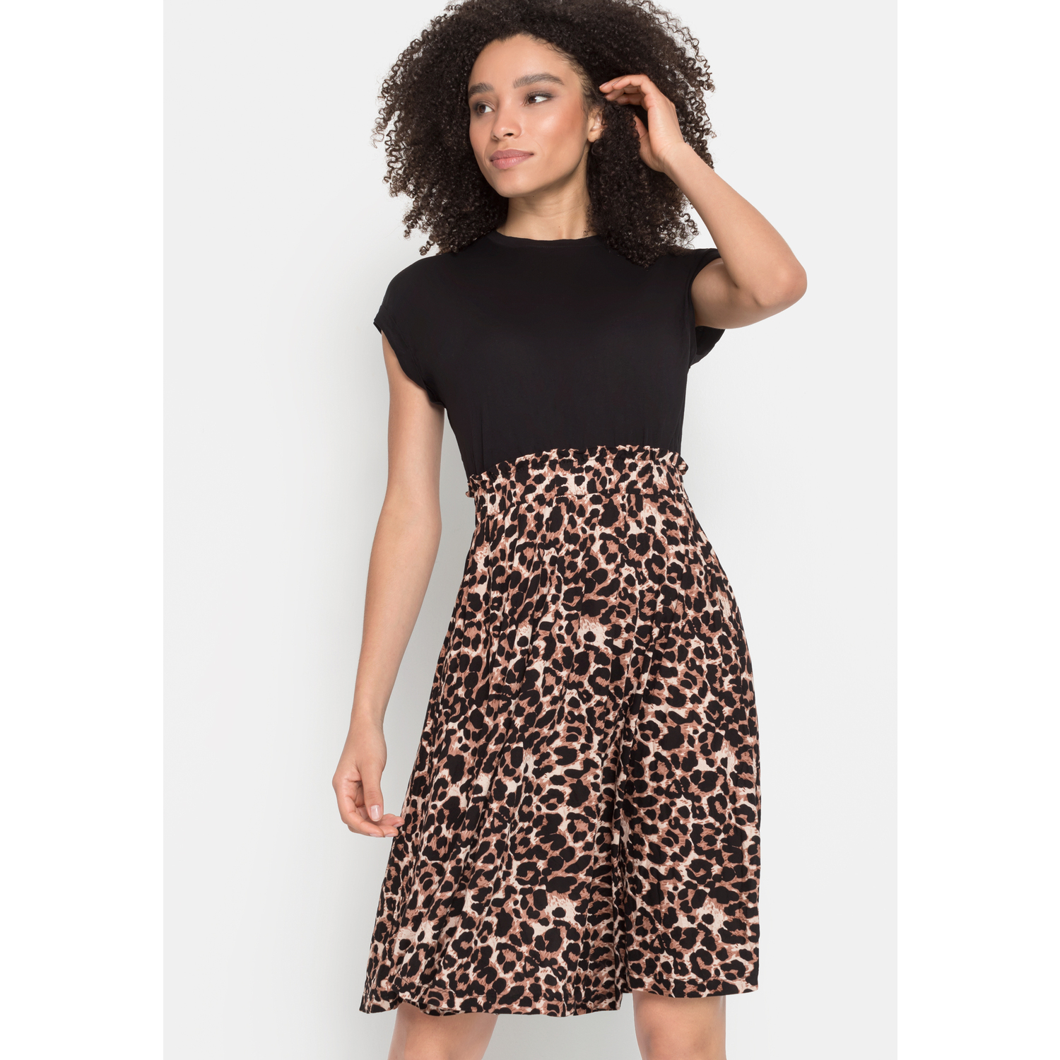 LASCANA Jerseykleid Damen schwarz-leo-bedruckt Gr.42 von Lascana