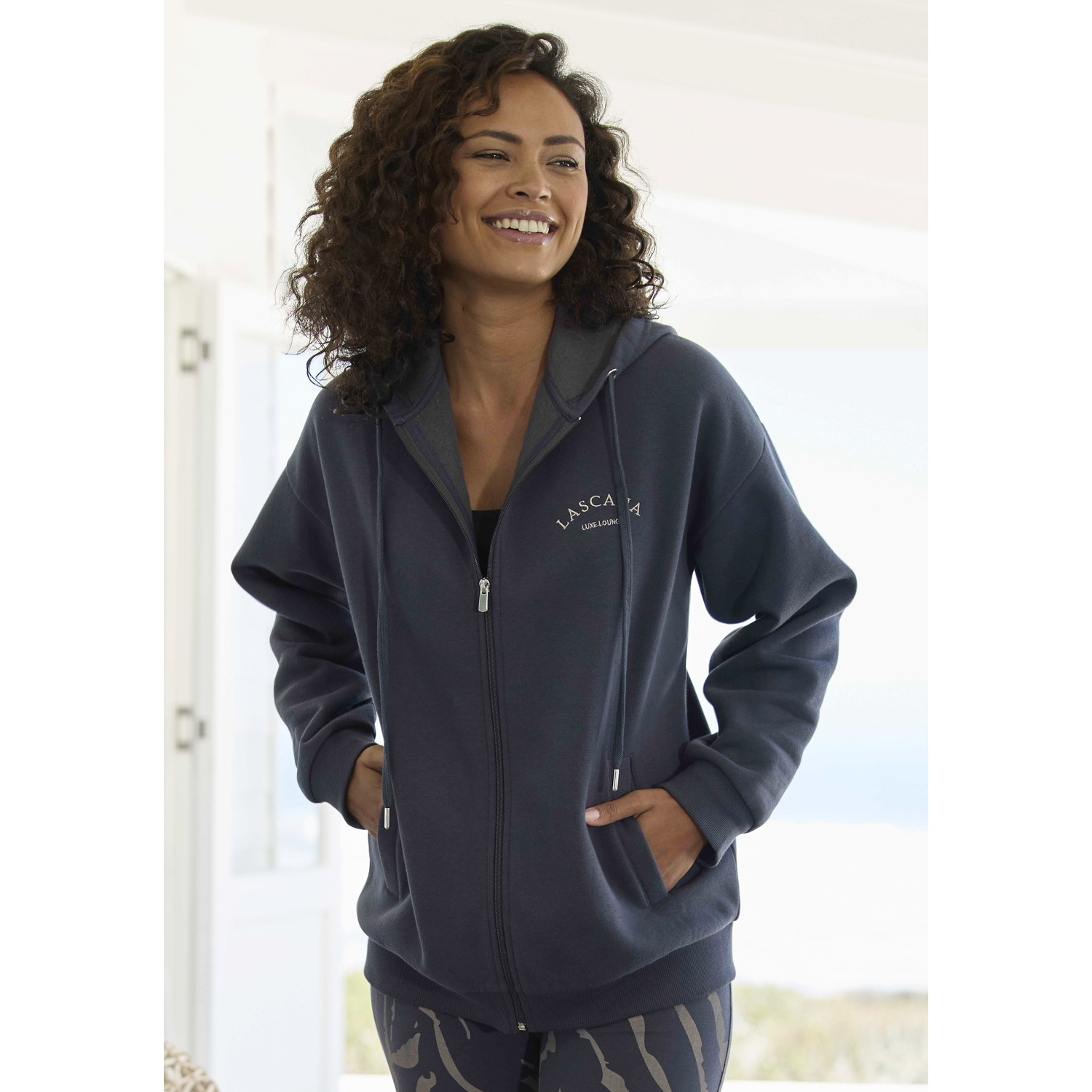 LASCANA Kapuzensweatjacke Damen anthrazit Gr.36/38 von Lascana