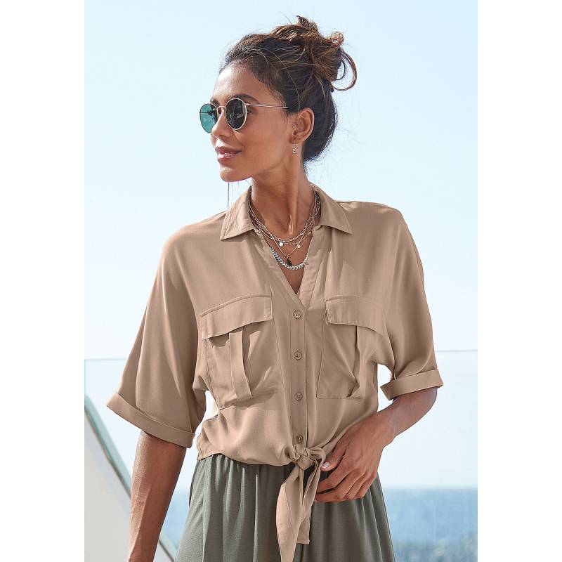 LASCANA Kurzarmbluse Damen camelfarben Gr.34 von Lascana