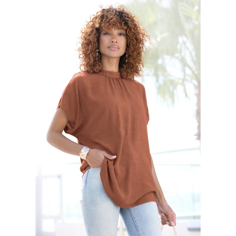 LASCANA Kurzarmbluse Damen nougat Gr.44 von Lascana