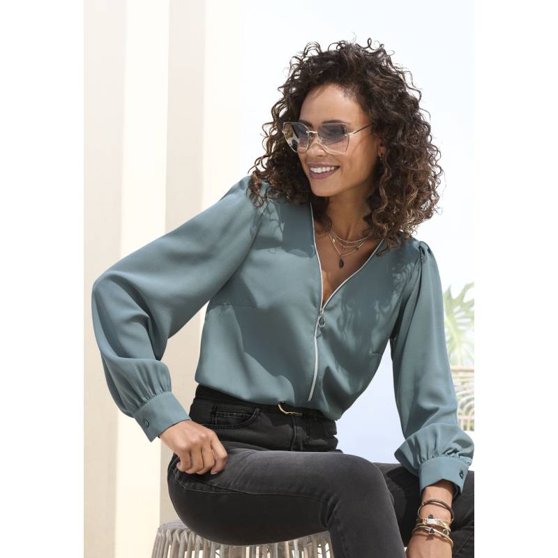 LASCANA Langarmbluse Damen petrol Gr.38 von Lascana