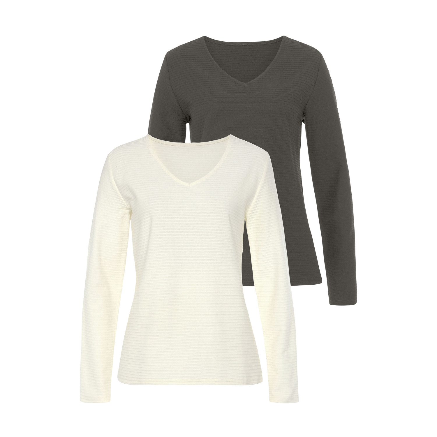 LASCANA Langarmshirt Damen khaki, creme Gr.48/50 von Lascana