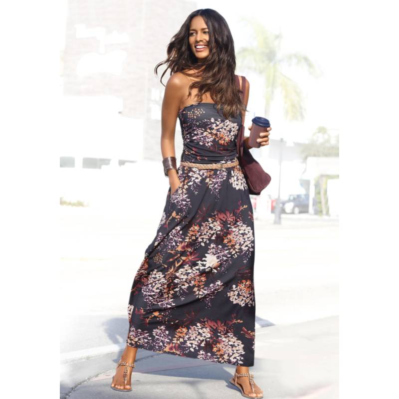 LASCANA Maxikleid Damen schwarz-bedruckt Gr.44 von Lascana