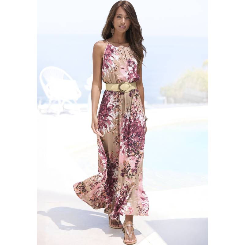 LASCANA Maxikleid Damen taupe-beere bedruckt Gr.40 von Lascana