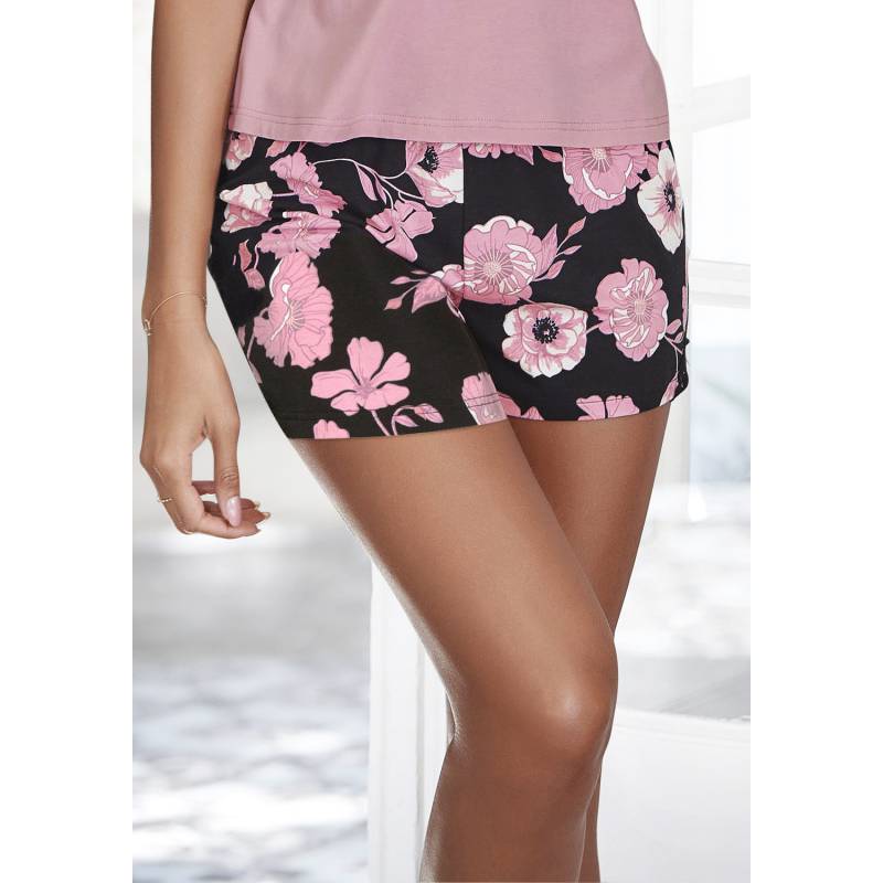 LASCANA Shorts Damen rosa-schwarz-geblümt-gemustert Gr.40/42 von Lascana