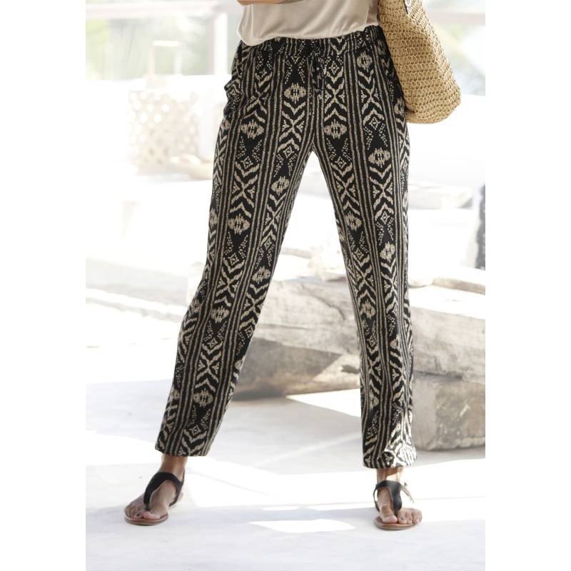 LASCANA Jerseyhose Damen schwarz-creme-bedruckt Gr.40 von Lascana