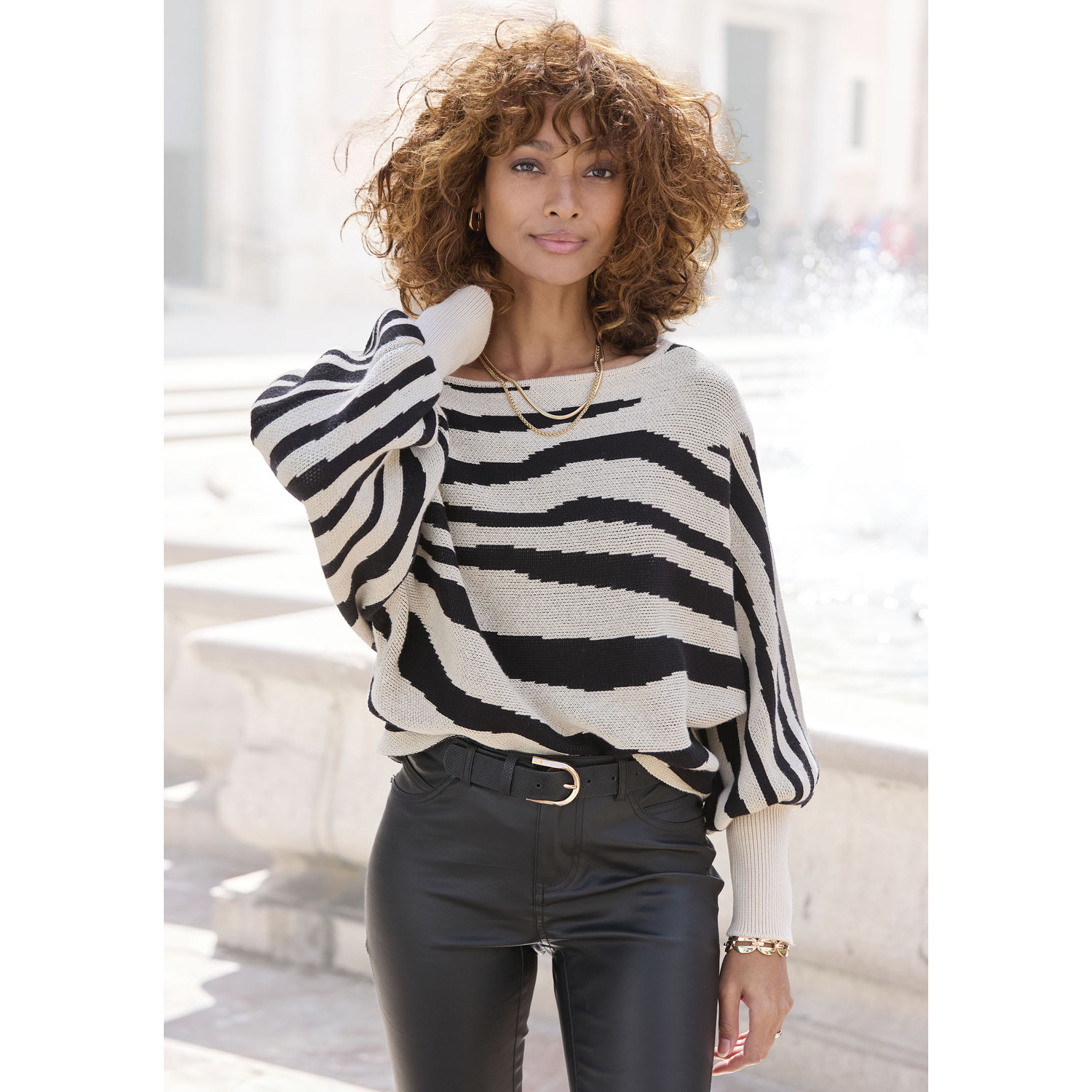 LASCANA Strickpullover Damen beige-schwarz Gr.40/42 von Lascana