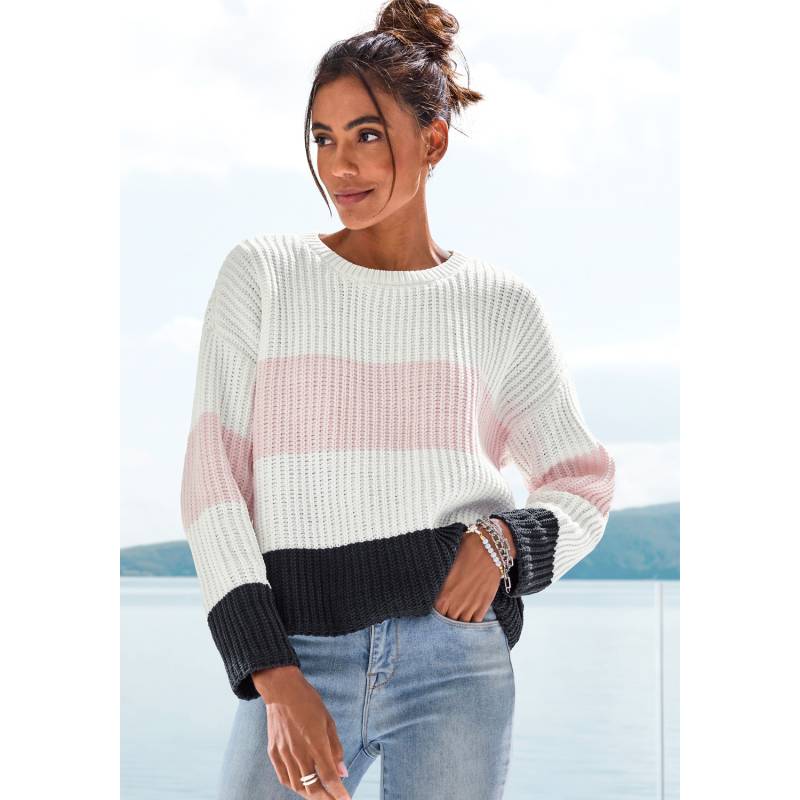 LASCANA Strickpullover Damen creme-rosé-nachtblau Gr.40/42 von Lascana