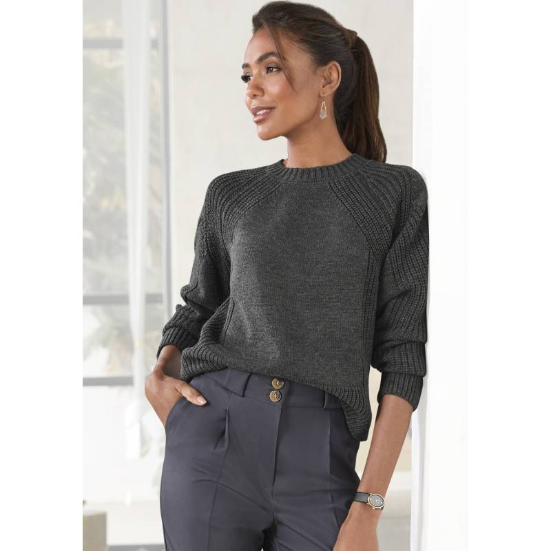 LASCANA Strickpullover Damen dunkelgrau meliert Gr.32/34 von Lascana
