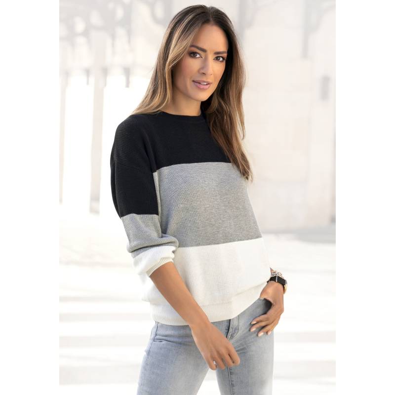 LASCANA Strickpullover Damen schwarz-grau-creme Gr.44/46 LASCANA Strickpullover Damen schwarz-grau-creme Gr.44/46 von Lascana