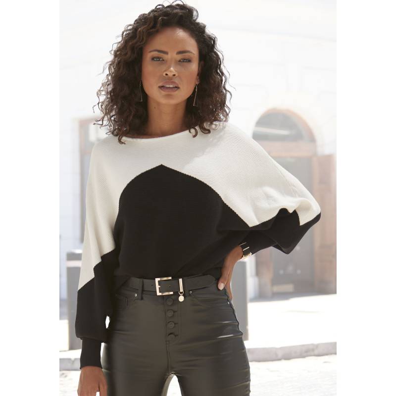 LASCANA Strickpullover Damen weiß-schwarz Gr.32/34 von Lascana