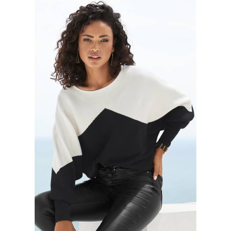 LASCANA Strickpullover Damen weiß-schwarz Gr.36/38 von Lascana