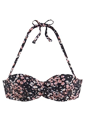Lascana Damen Bügel-Bandeau-Bikini-Top mit verspieltem Druck, seitliche Stäbchen, abnehmbare Träger, aus softe Microfaser, Mix-Kini, für flexiblen Style und angenehmes Tragegefühl von Lascana