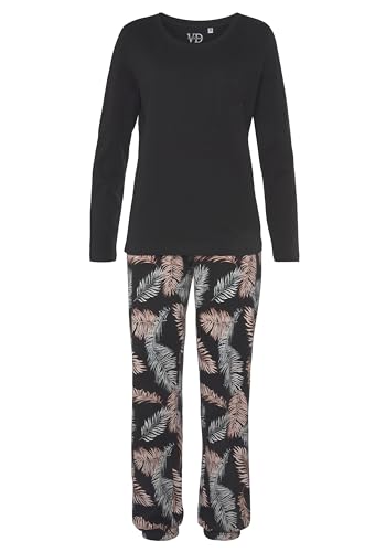 Lascana Damen Pyjama mit bedruckter Hose, Langarmshirt mit Rundhalssausschnitt, mit elastischem Tunnelzugbund, hautfreundlich und atmungsaktiv von Lascana